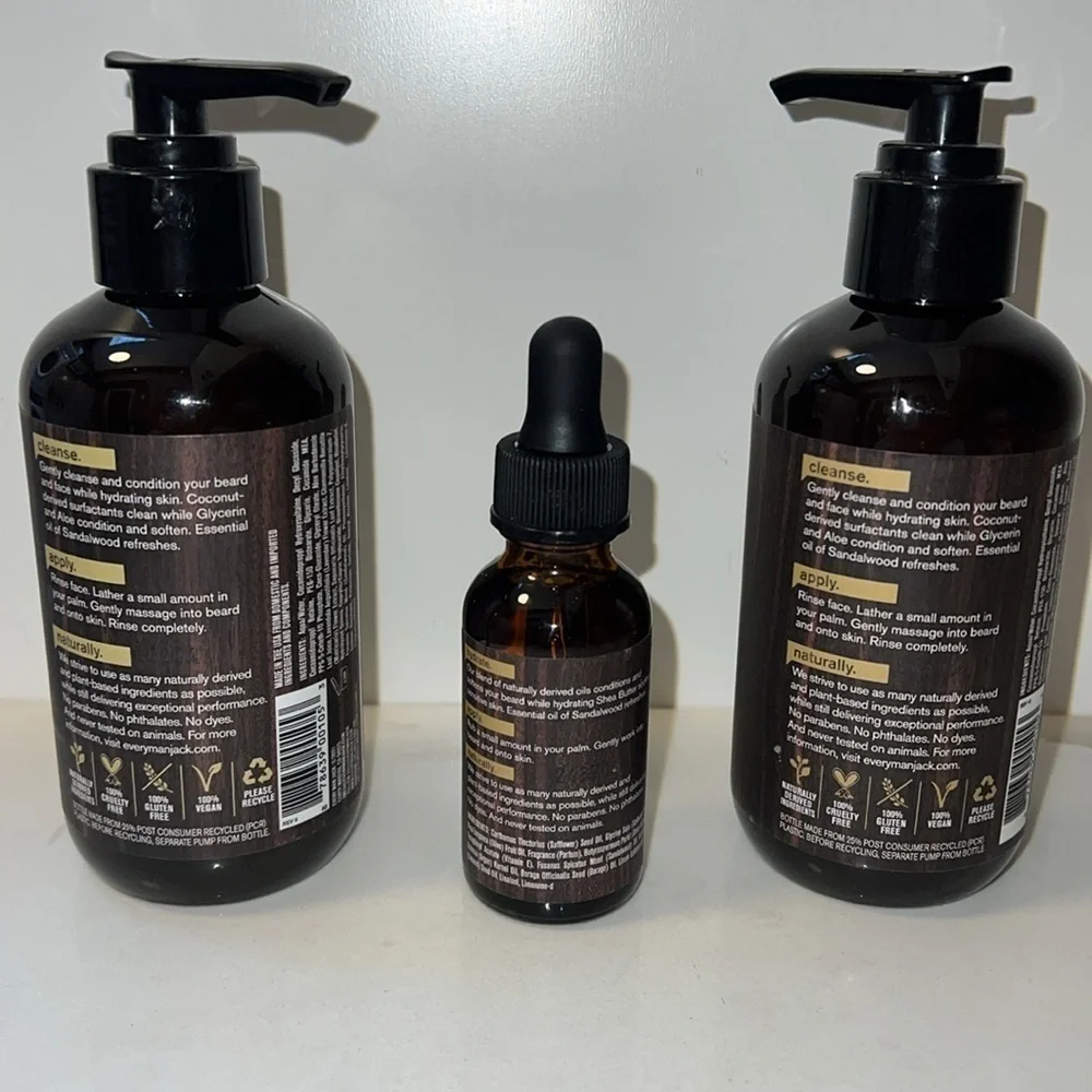 Every Man Jack Beard Face Wash (2) & Bears Oil Sandalwood - Full Set of 3 - New